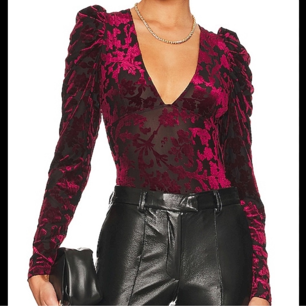 NWT FREE PEOPLE MAGIC HOUR BODYSUIT Burgundy/Black SZ: S